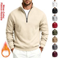 Casual Thick Zipper Stand Collar Pullover Sweatshirt Solid Autumn Winter Loose Fit European American Style