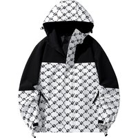Clothing Fashion Hooded Jacket Couple Jacket Full Printed Letters Stitching Windproof Waterproof Jacket Cross Border