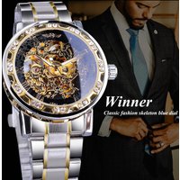 Men's Luxury Skeleton Diamond Mechanical Watch With Alloy Strap - Stylish Dress & Casual Timepiece For Men Hollow Rhinestone Manual Mechanical Watch