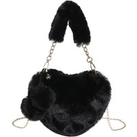 Peach Heart Handbag, Cute Plush Ball Shoulder Bag, Personalized And Niche Women's Solid Color Temperament, Heart Shaped Plush Diagonal Straddle Bag