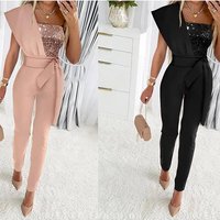 Women's Clothing Stitching One-shoulder Sequin Party Jumpsuit
