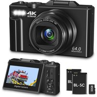 Digital Camera Photography WiFi 64MP 4K Vlogging Camera F 3" 180° Flip Screen 18X Digital Zoom Compact Vlog Travel Camera TF Card