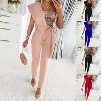 Women's Clothing Sequin Jumpsuit With Belt – Glamorous Wide-Leg Pantsuit For Women (S-2XL, 5 Colors)