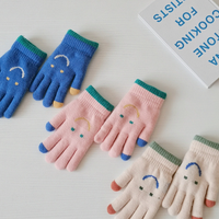 Kids' gloves Children's gloves Color matching smiley face embroidery warm finger gloves knit touch screen gloves