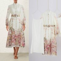 Lantern Sleeve Printed Shirt Dress High Waist Long Skirt Niche Autumn Winter Design