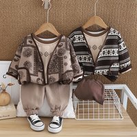 Korean version fashionable cotton linen suit solid shirt long sleeved cardigan three piece set