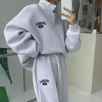 Women's Clothing Sweatshirt And Sweatpants Suit Autumn And Winter New Style Plus Velvet Street Fashion Casual Running Sportswear Two Piece Suit