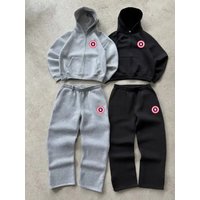Men's US Map Logo Hoodie & Jogger Set - Streetwear Tracksuit With Circular Embroidery, Comfortable Casual Outfit