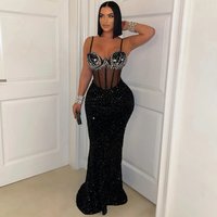 Clothing Velvet Sequined Dress Hot Diamond Suspender Dress Hip Long Skirt Female