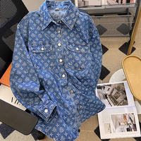 Clothing Casual Lining Spring Autumn All Over Printed Jacquard Loose Shirt Age Reducing Versatile Top