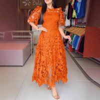 Women’s Clothing Temperament Round Neck Hollow Lace Dress Women