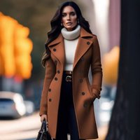 Elegant Double Breasted Woolen Coat Solid European American Style Spring Autumn Winter Regular Fit Fashion Overcoat