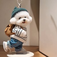 Creative Dog Backpack Car Acrylic Flat Cute Keychain Gift Best Friends Pendant