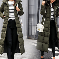 Clothing Winter style lace up long cotton coat version over knee thickened warm hooded solid large fur collar down