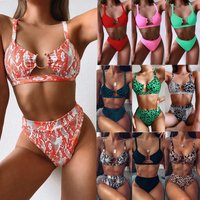 split swimsuit leopard print bikini solid swimsuit