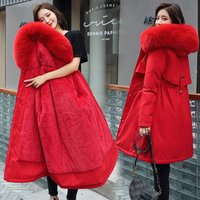 Cotton coat for women cotton coat for women mid-length large fur collar plus velvet lining pie jacket