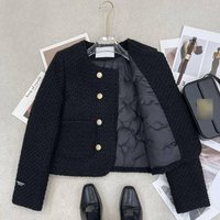Quilted Short Jacket Down Filled Lining Elegant Polo Collar Classic Black Slim Fit Winter Fashion Small Chic Style