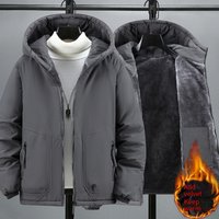  Winter Fleece Lined Hooded Jacket Plus Warm Coat Zip Pockets Polyester Puffer Jacket Casual & Outdoor