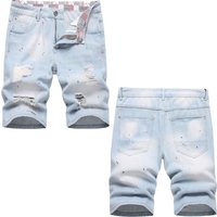 Mans Clothing Denim Shorts Hipster Personality Swing Paint Slim Mid waist Quarter Pants