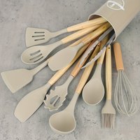 12pcs set Silicone Utensil Set Kitchen Utensil Set Safety Cooking Utensils Set Non Stick Cooking Utensils Set Wooden Handle