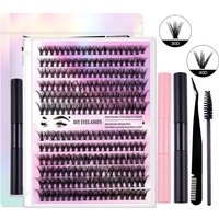 240 Cluster Hot Melt Segmented False Eyelashes Kit 40D Single Cluster Fluffy Lashes Glue Set