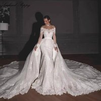 Elegant Off Shoulder Lace Wedding Dress Sweep Train & Open Back – Plus Inclusive