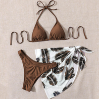 Clothing Halter Neck Tie Mesh Skirt Swimsuit Three piece Beach Bikini Swimsuit