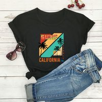 Holiday Colorful Graphic Letter Print Round Neck T Shirt Top