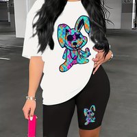 2 Piece Outfit Set – Oversized Graphic T Shirt Biker Shorts Matching Set Casual Summer Lounge Tracksuit Daily Wear Q 899