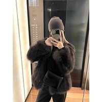 Faux Fur Short Jacket – Grey Vegan Leather Sleeves