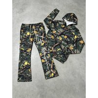 Forest Camo Signature Print Hoodie & Flared Hem Joggers Two Piece Set – Hunting Camo Sportswear