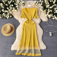 Clothing light luxury high end knitted dress summer mesh splicing design niche celebrity temperament long dress