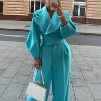 Autumn And Winter New Women's Clothing Solid Color Lapel Woolen Top Casual Trousers Suit
