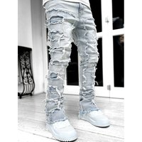 Fashion Jeans Men's New Stretch Patch Laminated Straight Pants
