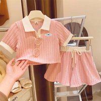 Casual Polo Collar Hemmed Shorts Short Sleeve Two Piece Set Summer Outfit