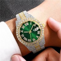 Europe And The United States New Water Ghost Large Rhinestone Diamonds Set Men's Watch Scale Gold Watch Green Full Of Diamonds Watch