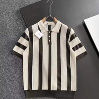 Clothing Contrast Lapel Knitted Striped Short Sleeved Shirt Breathable Handsome Trendy All Match T Shirt