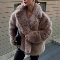 Eco-Friendly Faux Fox Fur Coat – Women’s Oversized Blazer With Detachable Collar (S-XL, Dusty Rose, Vegan Fur, Street-Style Pockets)