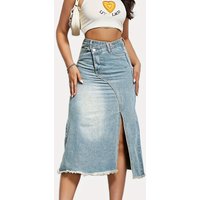 Women’s deconstructed split high waist denim skirt cotton high waist slim design skirt for women
