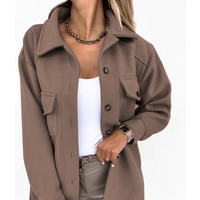 fashion lapel single breasted thick solid shirt wool loose coat