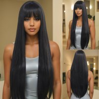 Hair Extensions Wigs Fashion Bangs Long Straight Natural Daily High Temperature Silk Chemical Fiber Full Headpiece