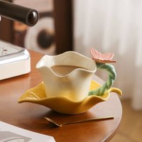 Coffee Cup Flower Language Butterfly Ceramic Cup Saucer Set Spoon Exquisite Cup Cute Couple Cup