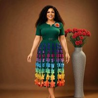 Women's V Neck Dress Fashionable Slim Gradient Print European American Style Summer