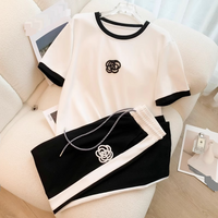 Clothing sports suit summer thin style fashionable fashionable age reducing wide leg pants fashionable two piece set