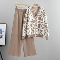 Knitted Cardigan Sweater Loose Wide leg Pants Suit Fashion Two piece Suit
