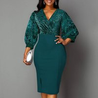 Women's High Waist Splicing Shiny Slim Fit Hip Party Dress For Women
