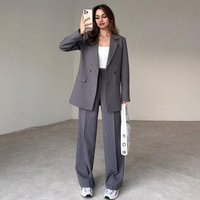 Clothing Long Sleeved Button Top Classic Solid Long Sleeve Button Up Shirt & Straight Pants Suit Set Office & Casual Wear