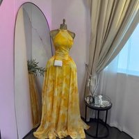 Clothing American Style Sleeveless Dress Sweet Elegant Printed Waist Cinching Tie Long Dress
