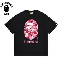A BATHING APE BAPE-Simple Pink Ape Head Men's Short Sleeved T-shirt With Letter Printed Pattern