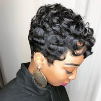 Pixie Cut Wig Human Hair Wigs for Black Women Short Layered Culry Wavy Pixie Wigs for Black Women Glueless Full Machine Made Human Hair Wigs Color 1B